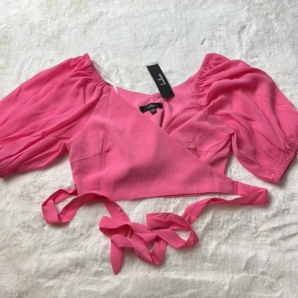 Lulu's Bright Pink Wrap Crop Top Size Large NWT - Picture 4 of 8